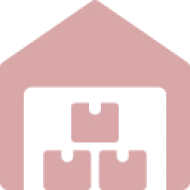 Pink house icon with packages inside